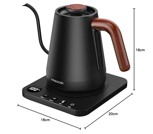 ハゴオギ (HAGOOGI) 電気ケトル コーヒー ケトル 1.0L 1200W 温度調節(1℃単位)/保温機能/空焚き防止 細口 ドリップ ポット (ブラック)