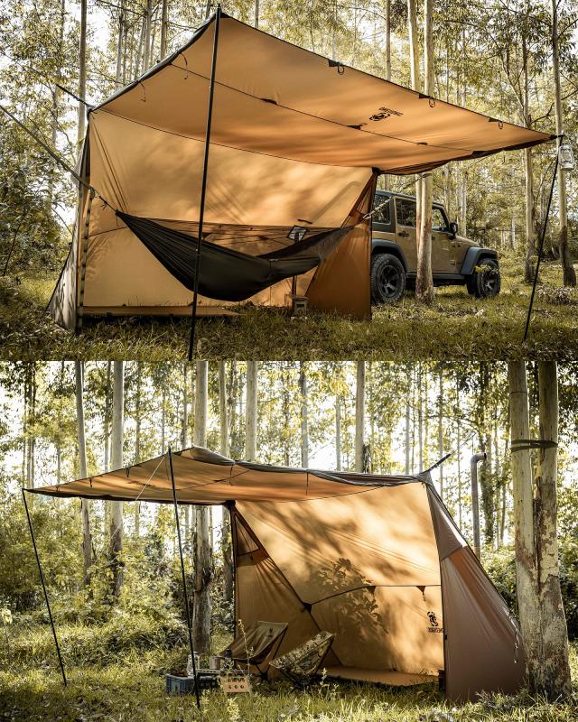 OneTigris ROCDOMUSハンモックオーニング＆ホットテント 2.0 フロアレスシェルター ブラウン 70Dナイロン生地 (ブラウン)_6