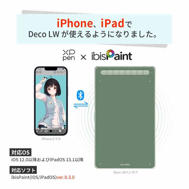 XPPen ペンタブ Deco LW ワイヤレス Bluetooth対応 板タブ ペンタブレット 10x6インチ X3チップ搭載ペン付 傾き検知 選べる4色 デザイン