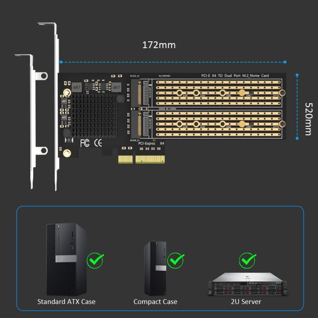 GLOTRENDS PA20 2ポート M.2 NVMe - PCIe 3.0 X4変換 拡張カード、PCIe