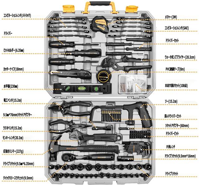 DEKO 218点組 工具セット ホームツールセット 家庭用 ツールセット