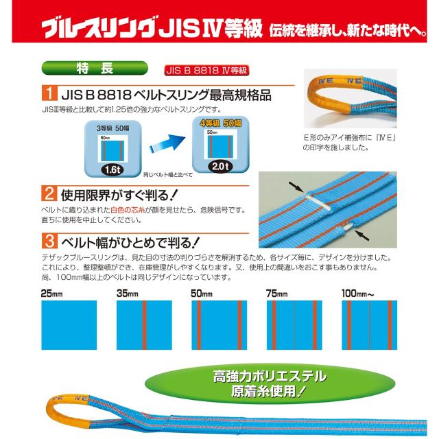 テザック(Tesac) ブルース輪っか JIS4カテゴリー化・両端目玉形 幅75mm×長さ8m