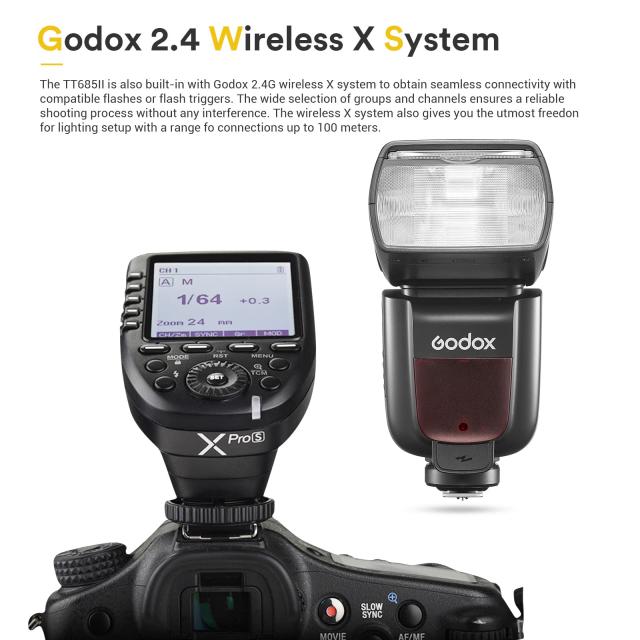 Godox TT685IIF カメラフラッシュ スピードライト 2.4G HSS 1/8000s TTL GN60 TCM機能 技適マーク付き クイックリリース・ホットシュー