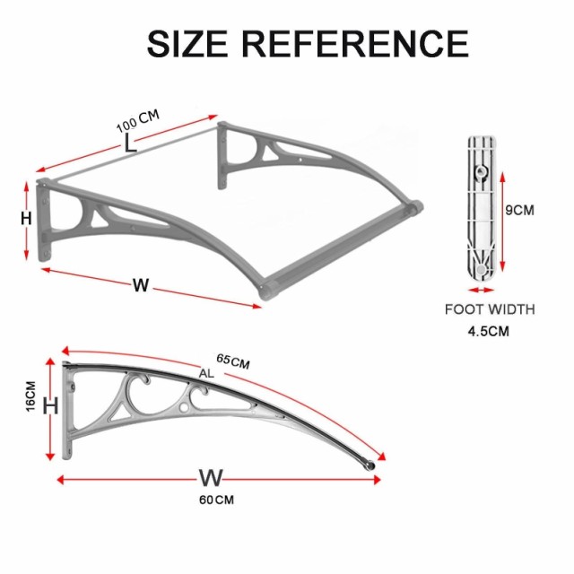 Bunny Ears ひさし屋根 後付け, 玄関 雨よけ 庇 アルミブラケット付き 60x100cm ポリカーボネート ベランダ 遮光  屋根庇，テラス屋根 住｜au PAY マーケット