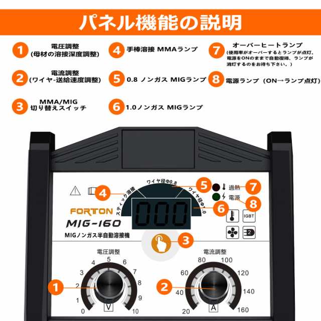 FORTON 半自動溶接機MIG160 AC100V 1台両用 MMA・MIGインバータ アーク溶接機 小型軽量で手軽に移動が可能 家庭用 電気溶接機  日本語説明の通販はau PAY マーケット - hkマーケット | au PAY マーケット－通販サイト