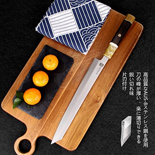 KEENSUN 包丁 切付包丁 刺身包丁 刃渡り270mm ステンレス鋼 片刃 ツールハンドル素材は黒檀象牙と水牛角_1