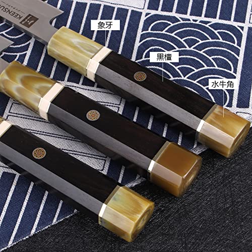 KEENSUN 包丁 切付包丁 刺身包丁 刃渡り270mm ステンレス鋼 片刃 ツールハンドル素材は黒檀象牙と水牛角_4