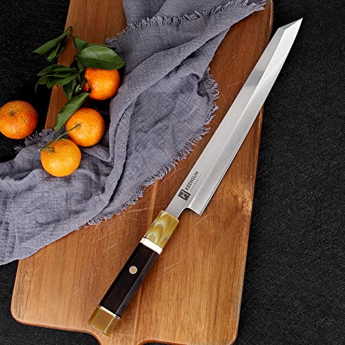 KEENSUN 包丁 切付包丁 刺身包丁 刃渡り270mm ステンレス鋼 片刃 ツールハンドル素材は黒檀象牙と水牛角_5