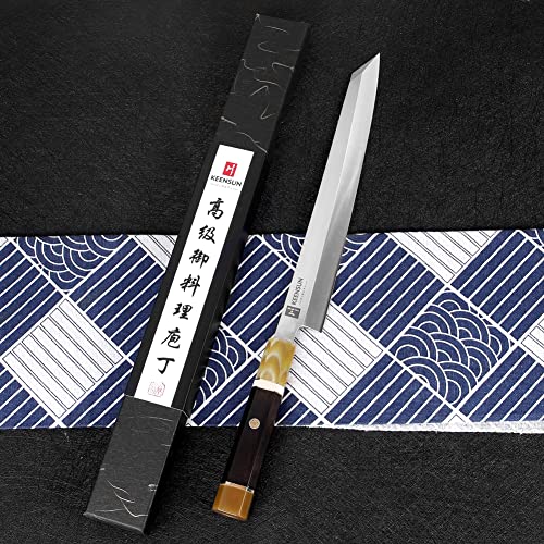 KEENSUN 包丁 切付包丁 刺身包丁 刃渡り270mm ステンレス鋼 片刃 ツールハンドル素材は黒檀象牙と水牛角_6