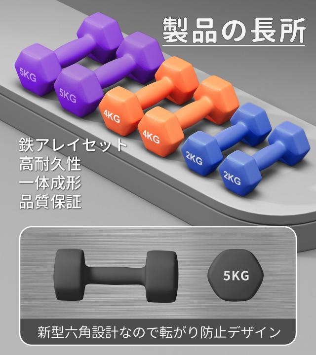 ダンベル【2個セット1kg 2kg 3kg 4kg 5kg 6kg 8kg10kg】【 選べる8色 