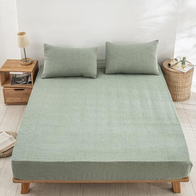 ボックスシーツ ワイドキング 200x200x30cm オーガニックコットン 洗いざらしの綿100% ベッドシーツ BOXシーツ 防ダニ グリーン