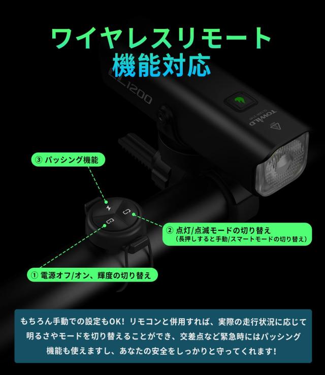 自転車 ライト 1200ルーメン ロードバイクライト 吊り下げ可能 4000mAh