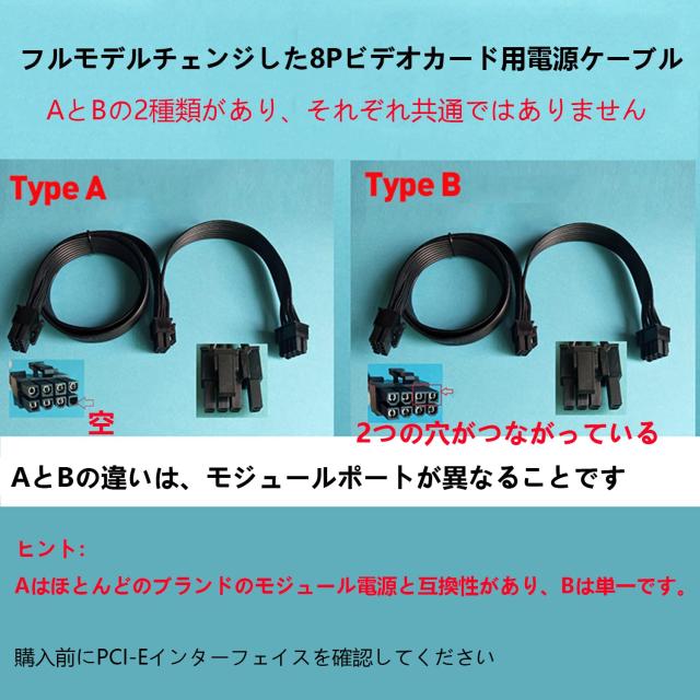 ATX CPU 8ピンオス-デュアルPCIe 2X 8ピン（6+2）オス電源ケーブル