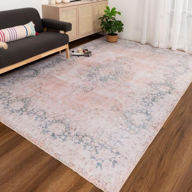 DECOMALL カーペット 3畳 ペルシャ絨毯風 ラグ 200x250CM 洗える オールシーズン 花柄 滑り止め付 床暖房対応 防臭 防ダニ オレンジ その他カーテン・ブラインド