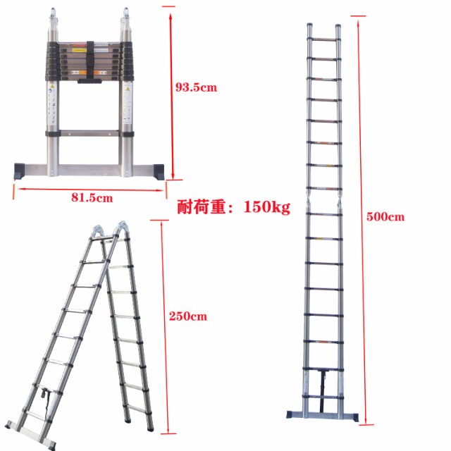 DayPlus 伸縮脚立はしご両用脚立最長2.5m 伸縮はしご最長5m 兼用脚立 スーパーラダー 折り畳み伸縮梯子 多機能ステンレス製はしご  持ち運の通販はau PAY マーケット - おもむろストア | au PAY マーケット－通販サイト
