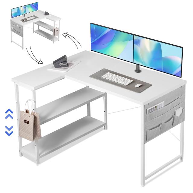 YeTom l字デスク 机 pcデスク ゲーミングデスク 右棚左棚 幅107cm 学習
