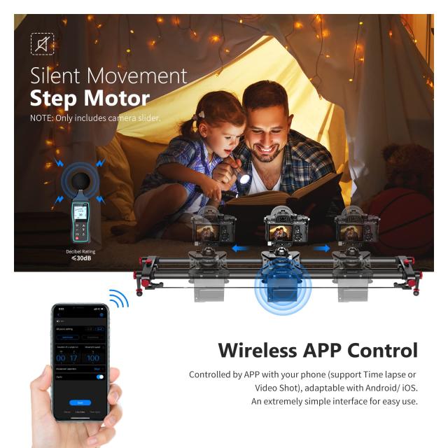 NEEWER 31.5”/80cm 電動カメラスライダー アプリ無線制御 炭素繊維