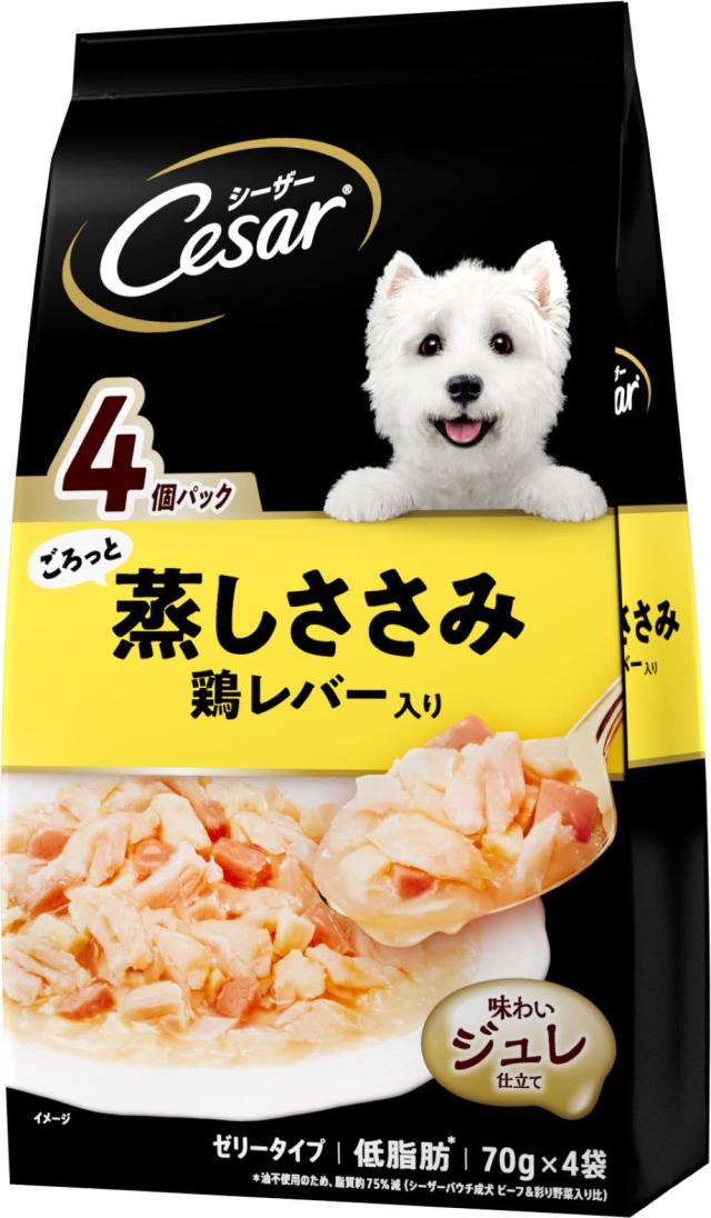 シーザー ドッグフード ごろっと蒸しささみ 鶏生き胆入り口・入口 成犬用 70g×4袋×36個(入れもの買い上げ)