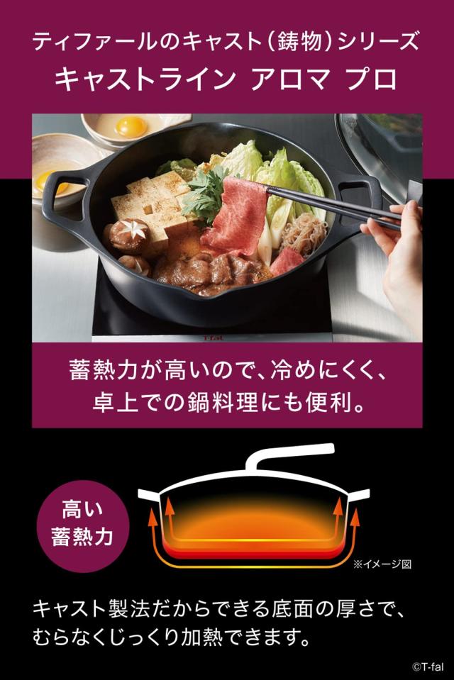 ティファール 両手鍋 28cm 鋳物なのに軽くて使いやすい IH ガス火対応