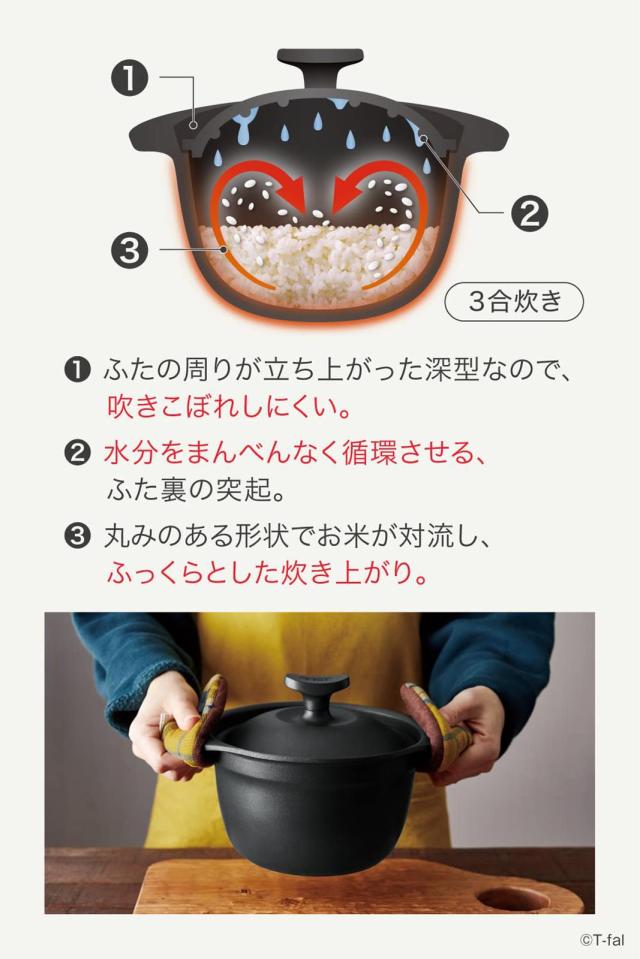 ティファール 炊飯鍋 3合炊き 鋳物 IH ガス火対応 「キャストライン アロマ プロ ライスポット」 こびりつきにくい お手入れカンタン ブ_5