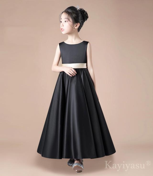 Kayiyasu] 子供 ロング ドレス ピアノ 発表会 Vネック サテン