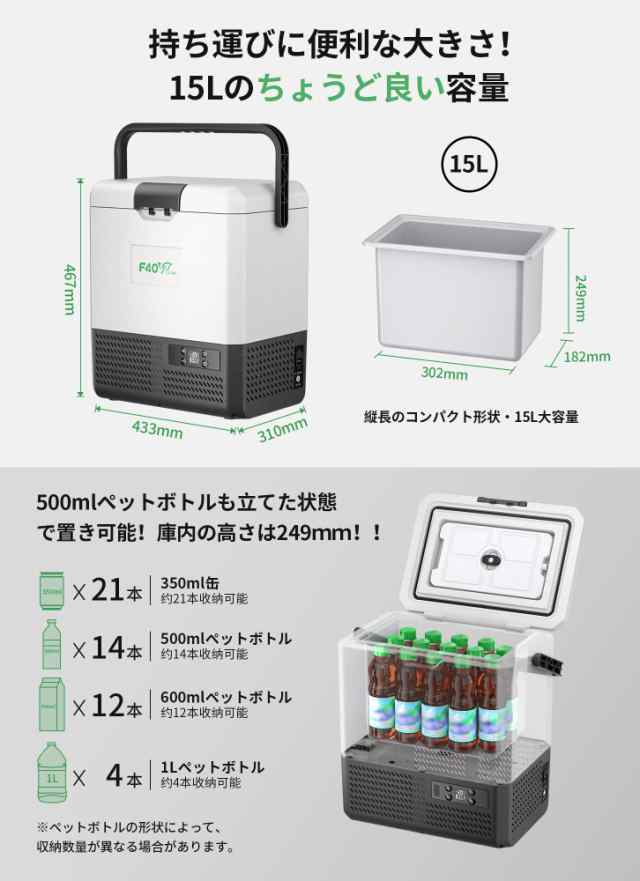 F40C4TMP 車載冷蔵庫 15L ポータブル冷蔵庫 【 二つのバッテリー内蔵可能・本体2つバッテリー付き・充電器別売】-20℃〜20℃調整  5WAY電の通販はau PAY マーケット - エブリデイセレクト | au PAY マーケット－通販サイト