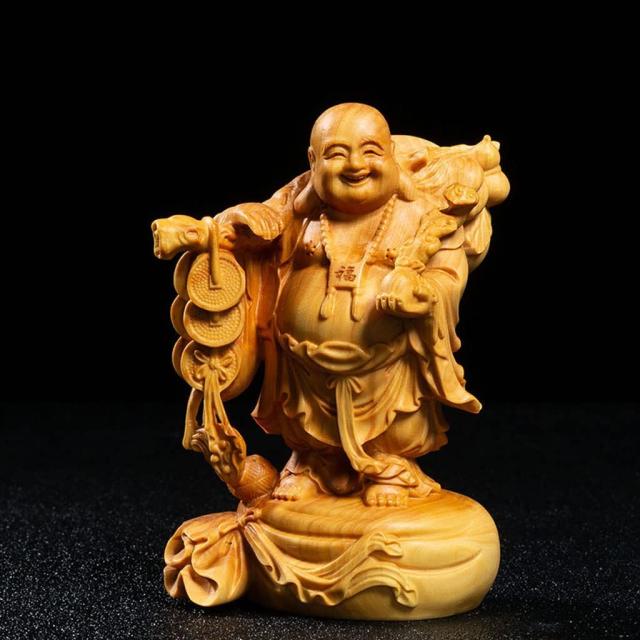 木彫り仏像 七福神 置物 布袋 様 ツゲ製高級木彫り 木製彫刻 dfjlwke 布袋様の置物 金運 お守り 高さ10cm