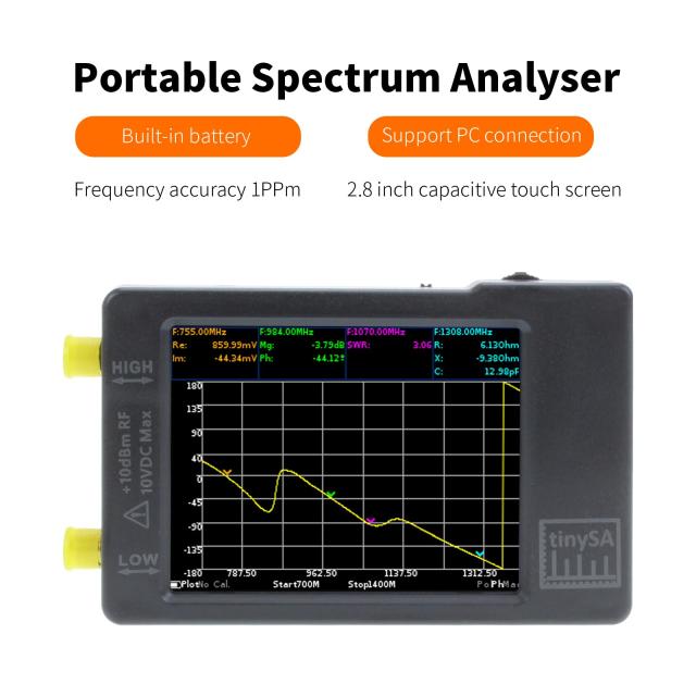 Dearsee TinySAスペクトラムアナライザハンドヘルド 100kHz〜960MHzポータブル2.8インチタッチスクリーン周波数アナライザMF / HF/VHF UHF_1