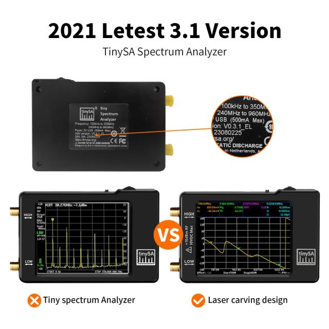 Dearsee TinySAスペクトラムアナライザハンドヘルド 100kHz〜960MHzポータブル2.8インチタッチスクリーン周波数アナライザMF / HF/VHF UHF_3