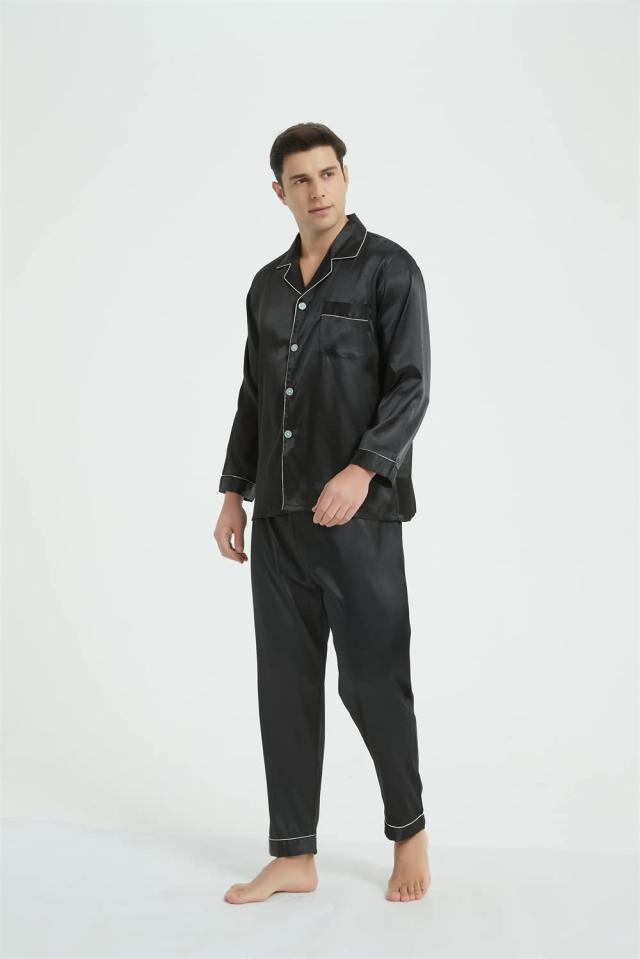 KUMASEN] メンズ パジャマ シルク サテン 上下セット ルームウェア