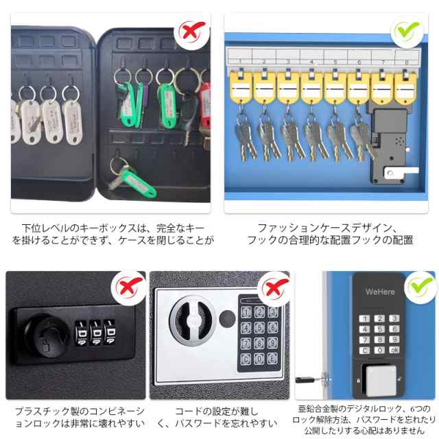 WeHere キーボックス セキュリティキーボックス 壁掛け キャビネット 16キー 大容量 暗証番号タイプ 固定パス ワード ワンタイムパスワー