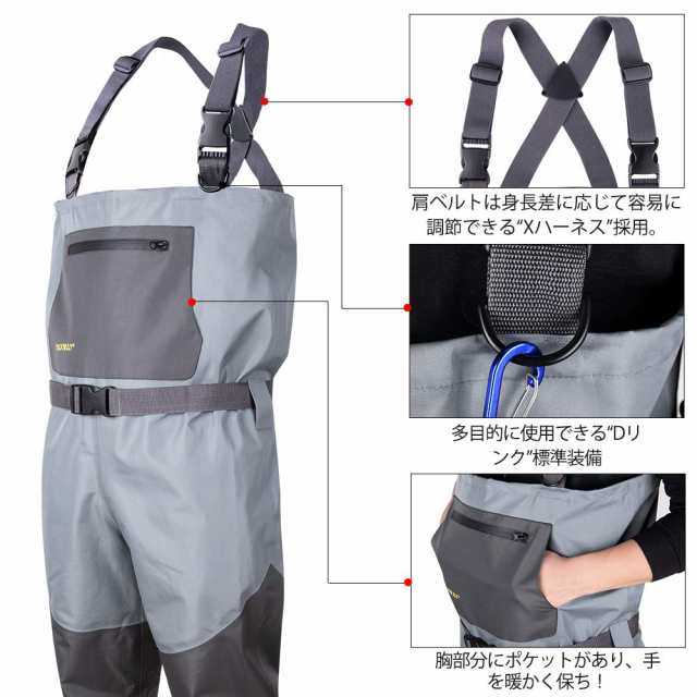 チェストハイウェーダー ストッキング 釣り用スーツ 釣り 防水/通気 渓流/湖/海 軽量 簡単着脱 胸ポケット付き XS 【防水】の通販は