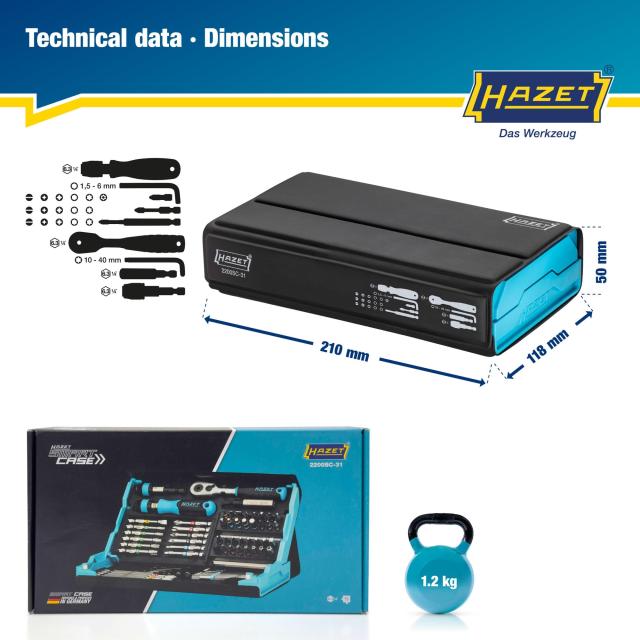 HAZET(ハゼット) 2200SC-31 ビット仕かける ハゼットブルー 73点仕かける 1/4in(6.3粍) かっこ良い入れもの 磁石式 折畳納める 足し加える/マ