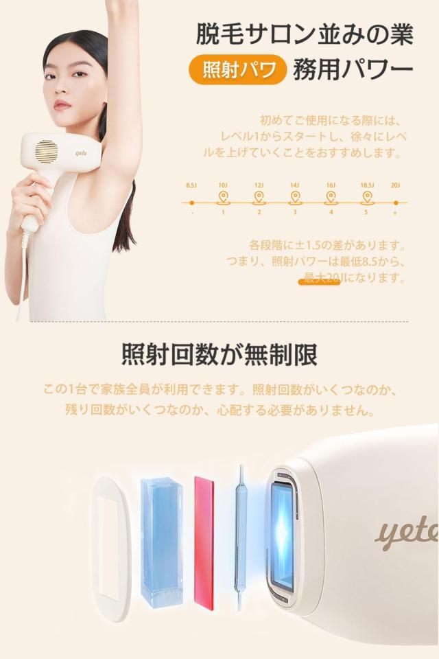 Yete（エイティー） 脱毛器 家庭用脱毛器 IPL光脱毛器 レディー