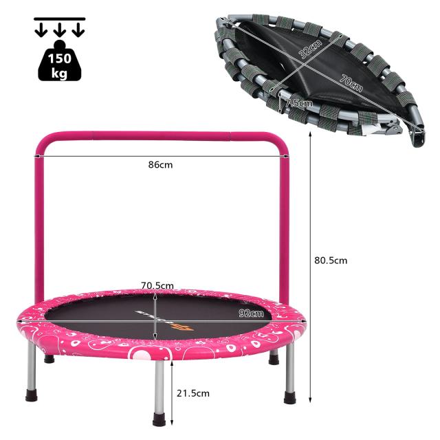 GYMAX トランポリン 子供用 補助手すり付き 直径約92cm 耐荷重150kg