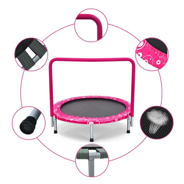 GYMAX トランポリン 子供用 補助手すり付き 直径約92cm 耐荷重150kg