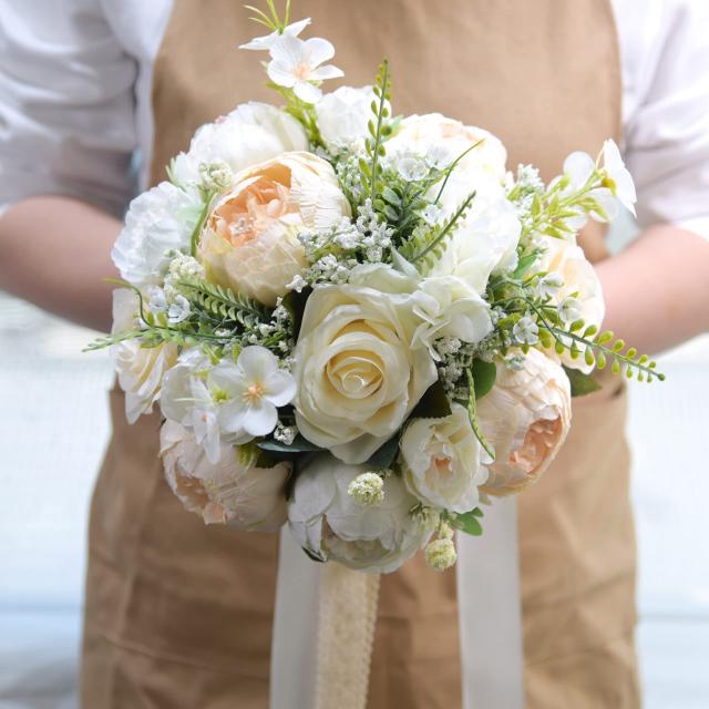 misaki ウエディングブーケ ブートニア 花嫁ブーケ 牡丹 バラ