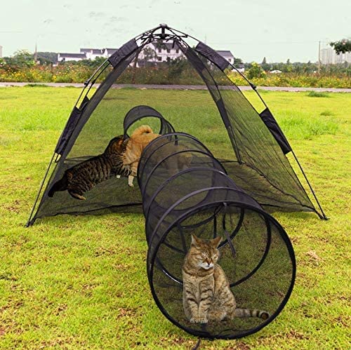 Gaorui（ガオルイ)3 in 1ポータブル猫ゲームフェンス屋外折りたたみ式ダブルトンネル組み立て式猫テントポップアップ式ペットゲームテン_1