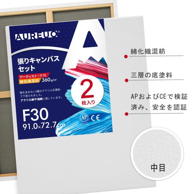 AUREUO 綿化繊混紡 張りキャンバス F30 (91.0cmX72.7cm) 2枚 - 中目布？ 水彩画・油絵画・アクリル兼用 - モダンアート・ポップアートに最_1