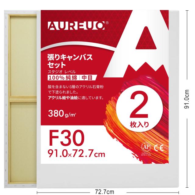 AUREUO 張りキャンバス セット F30 (91.0cmX72.7cm) 中目 100％コットン 2枚 初心者 絵画用具 芸術絵創作 現代油絵 美術装飾 水彩画・油_4