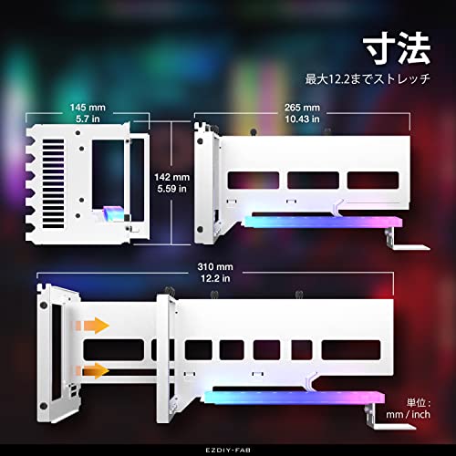 EZDIY-FAB 新しいRGB 垂直 PCIe4.0 GPUブラケット 垂直グラフィックカードホルダー ARGB 5V 3ピンLEDライト同期 PCIe 4.0 X16 Gen4 ライ_3