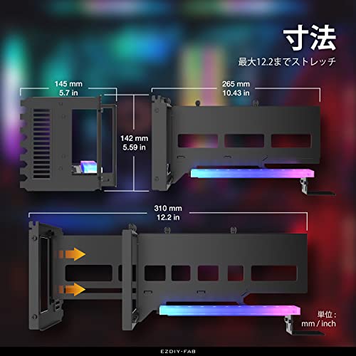 EZDIY-FAB 新しいRGB 垂直 PCIe4.0 GPUブラケット 垂直グラフィックカードホルダー ARGB 5V 3ピンLEDライト同期 PCIe 4.0 X16 Gen4 ライ_2