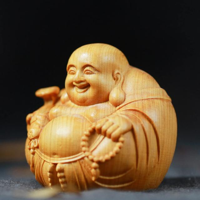 Lhyxuuk布袋様 置物 仏像 木彫り ミニ 七福神 木製 布袋様 置物 金運