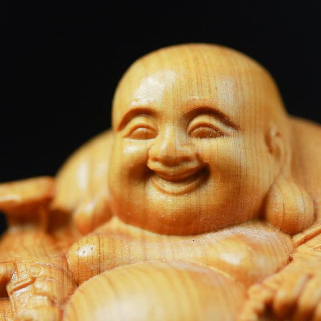 Lhyxuuk布袋様 置物 仏像 木彫り ミニ 七福神 木製 布袋様 置物 金運