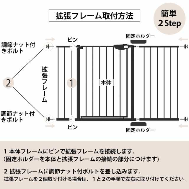 Seogva ベビーゲート 拡張フレーム付き 三重ロックゲート 高さ78cm ピーナッツロック ブラック ホワイト 赤ちゃん ベビーゲート 突っ張り