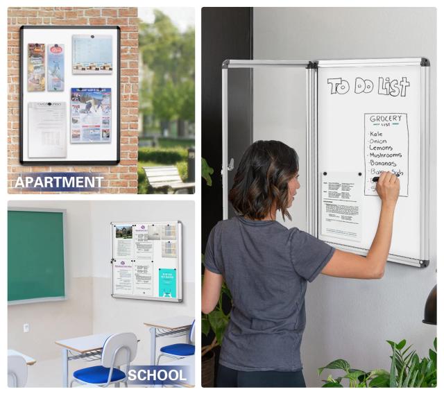 SWANSEA 屋外掲示板 マグネットボード壁付 扉式案内板連絡板 簡易ロック シルバーのアルミフレーム 研究所 工場 会社用 カバー付 980MM×980MM Swansea 屋外掲示板 マグネットボード壁付 扉式案内板連絡板 簡易