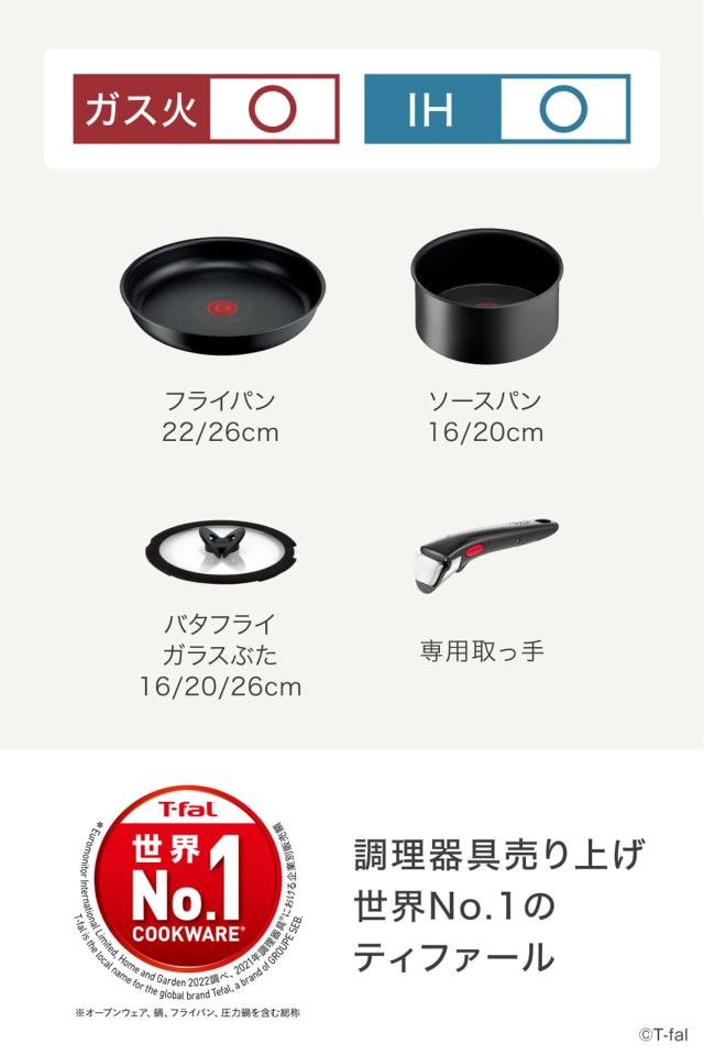 【オンライン限定】 ティファール 取っ手のとれる 鍋 フライパンセット 8点セット IH ガス火対応 PFOAなどの有害物質不使用 「インジニオ_1