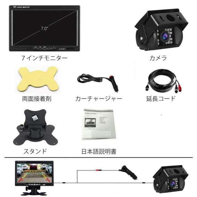 OREK 7インチバックモニター 12V/24V LEDバックカメラセット 信号安定 赤外線18LED IP67防水 乗用車 トラック バス  重機等対応 日本語取の通販はau PAY マーケット - ふうまりストア | au PAY マーケット－通販サイト