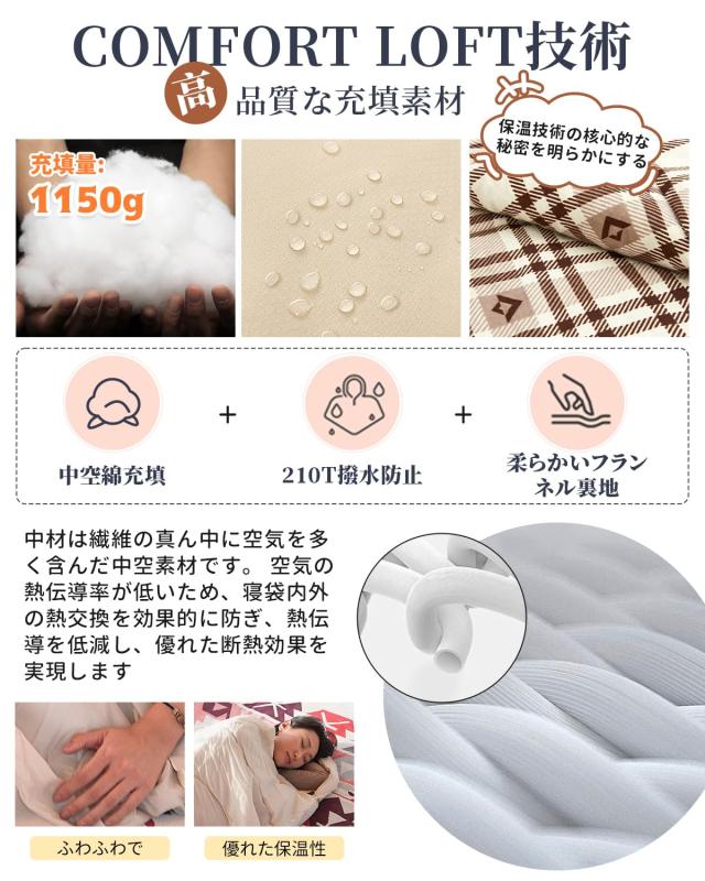 KingCamp 寝袋 シュラフ 封筒型 ワイドサイズ 長さ230cm 幅90cm 連結