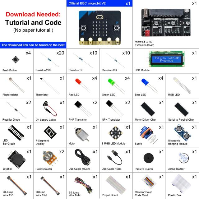 Freenove BBC micro:bit 用スーパー スターター キット (V2 を含む)、266 ページの詳細なチュートリアル、192 アイテム、38 プロジェクト_1